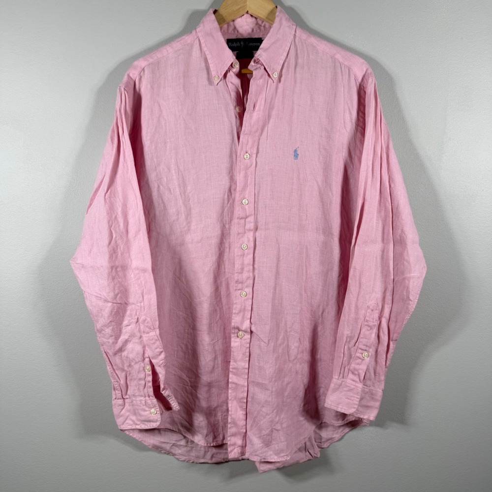 Ralph Lauren Blake 100% Linen Button-Up Shirt Pink Medium